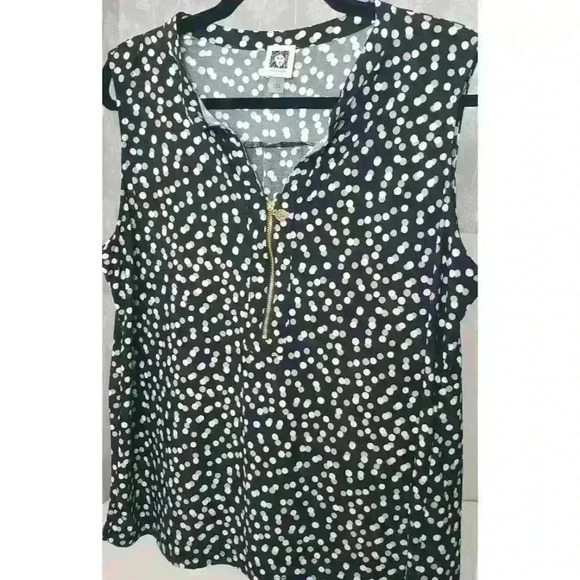 Anne Klein Large Sleeveless Polkadot Blouse with Gold Zipper - Picture 1 of 12